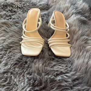 Nine West Cream Strappy Square-Toe Heeled Sandals